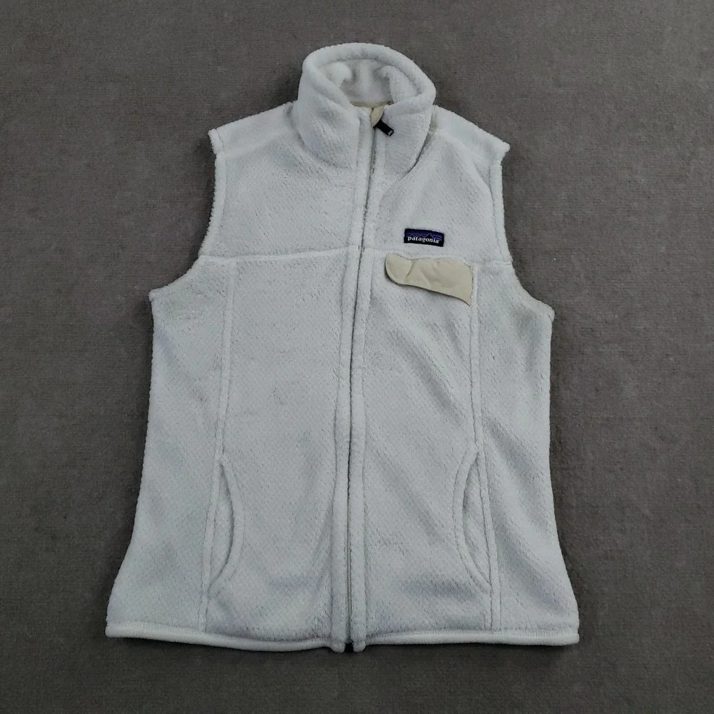 Patagonia Vest Womens Medium White Fleece Polartec Full Zip Pockets